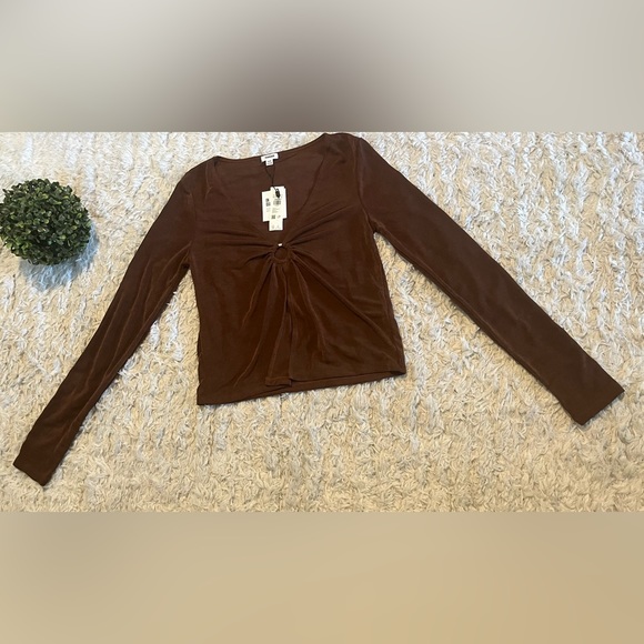 Garage brown stone  mesh long sleeve woman top M - Picture 2 of 16